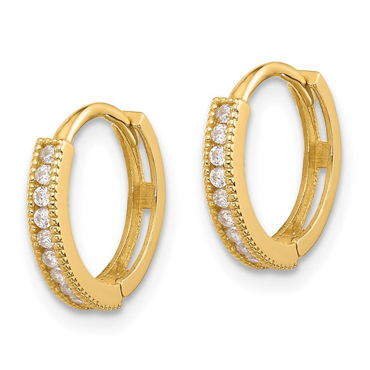 14K Yellow Gold Madi K Polished CZ 2mm Hinged Huggie Hoop Earrings