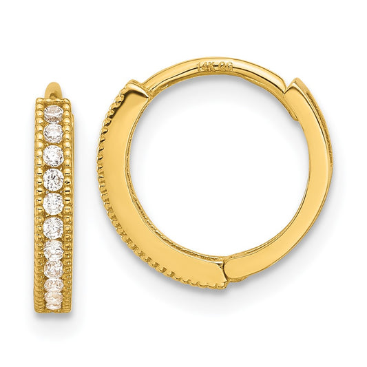 14K Yellow Gold Madi K Polished CZ 2mm Hinged Huggie Hoop Earrings