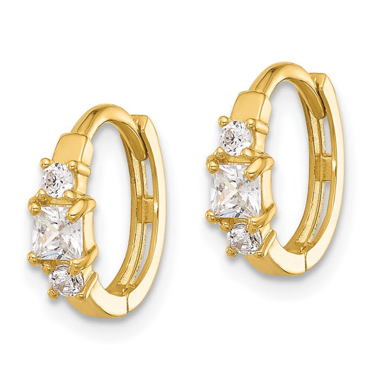 14K Yellow Gold Madi K Polished CZ Hinged Huggie Hoop Earrings