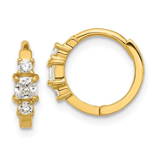 14K Yellow Gold Madi K Polished CZ Hinged Huggie Hoop Earrings