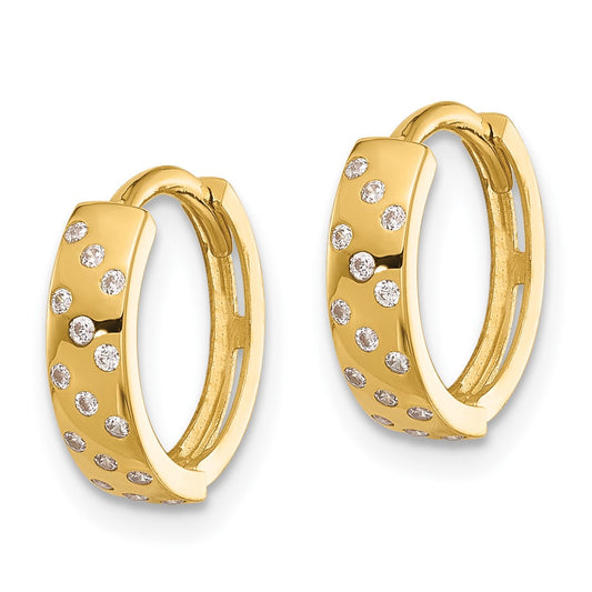 14K Yellow Gold Madi K Polished CZ Hinged Huggie Hoop Earrings