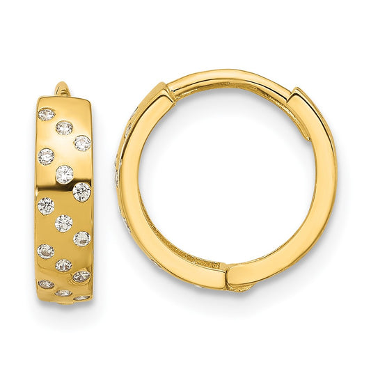 14K Yellow Gold Madi K Polished CZ Hinged Huggie Hoop Earrings