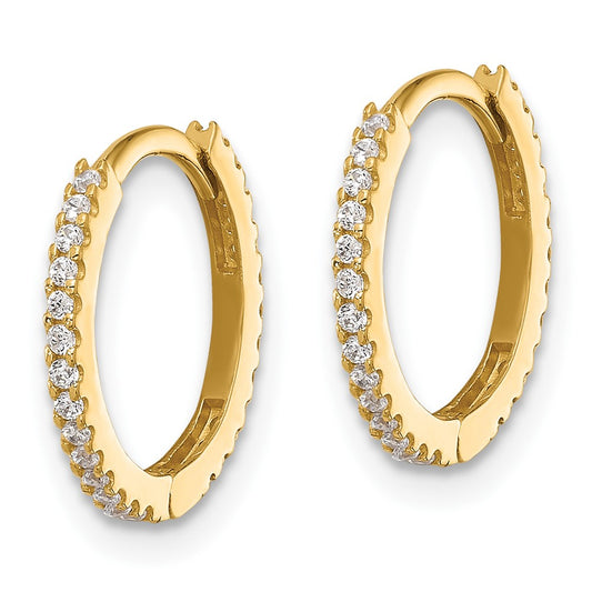 14K Yellow Gold Madi K Polished CZ 1.25mm Hinged Huggie Hoop Earrings