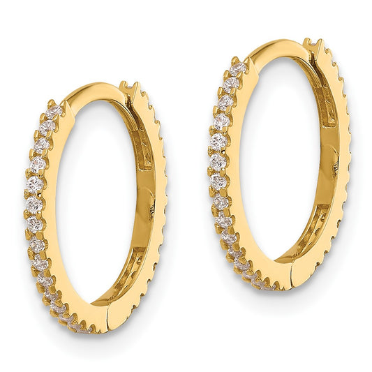 14K Yellow Gold Madi K Polished CZ 1.25mm Hinged Huggie Hoop Earrings