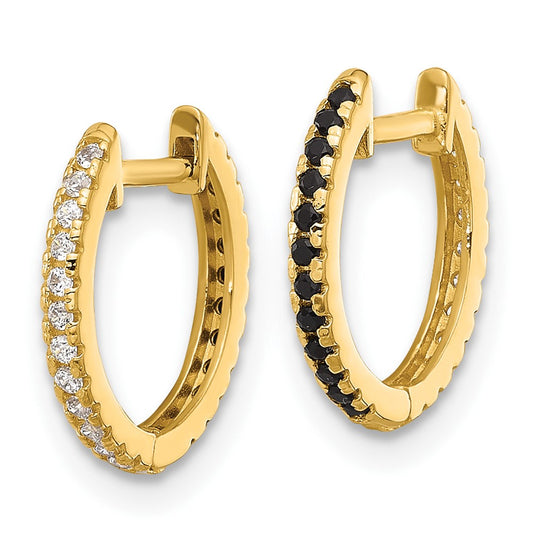 14K Yellow Gold Madi K Black and White CZ Reversible Hinged Huggie Hoop Earrings