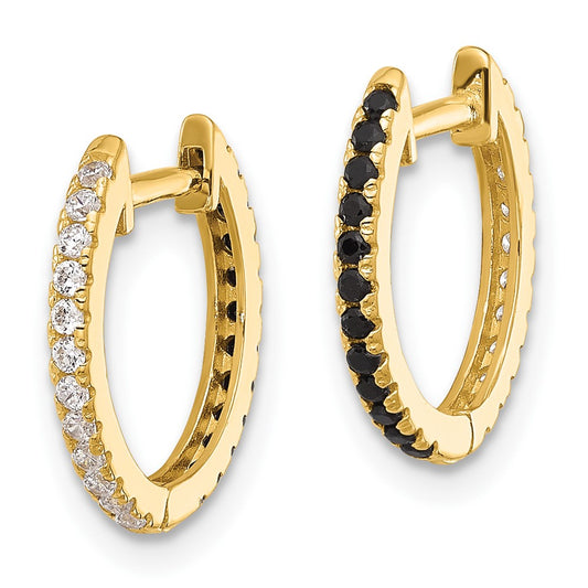 14K Yellow Gold Madi K Black and White CZ Reversible Hinged Huggie Hoop Earrings