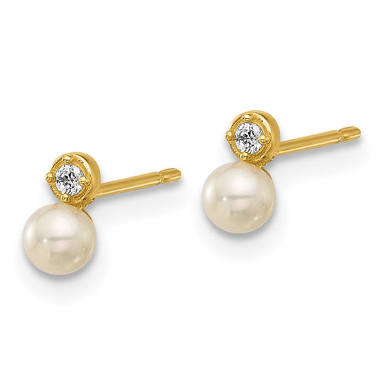 14K Yellow Gold Madi K Polished CZ and FWC Pearl Post Earrings