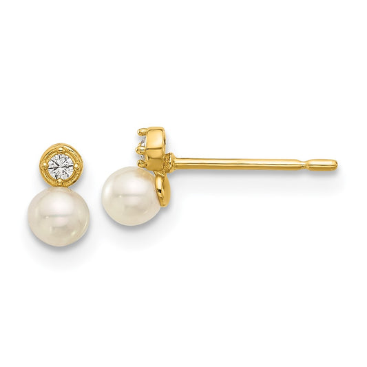 14K Yellow Gold Madi K Polished CZ and FWC Pearl Post Earrings