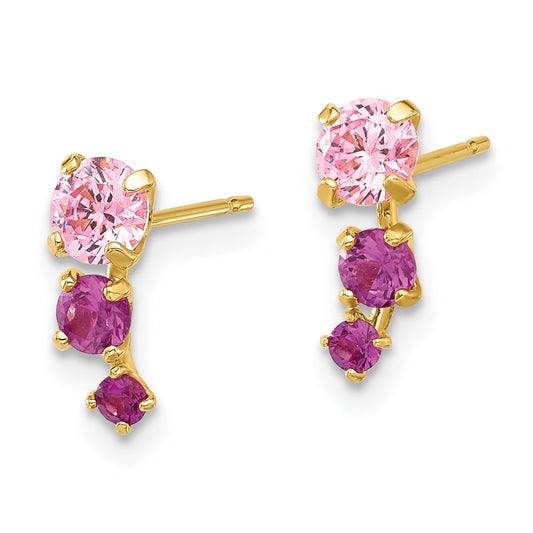 14K Yellow Gold Madi K Polished Pink and Red CZ Post Earrings