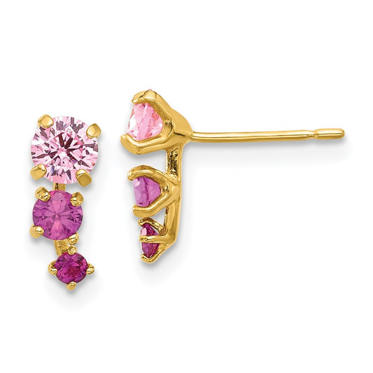 14K Yellow Gold Madi K Polished Pink and Red CZ Post Earrings