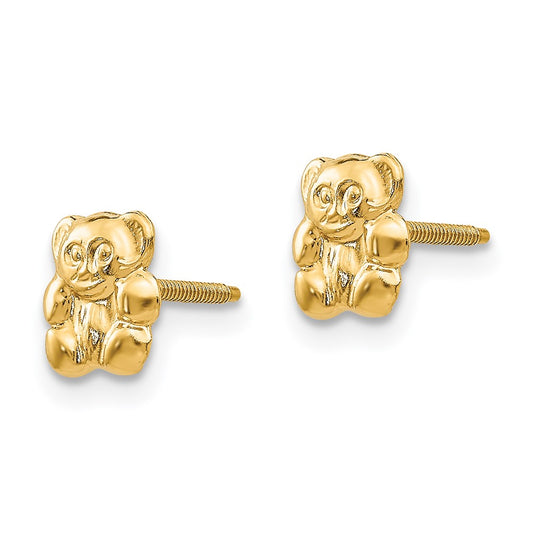 14K Yellow Gold Madi K Polished Teddy Bear Screwback Stud Earrings