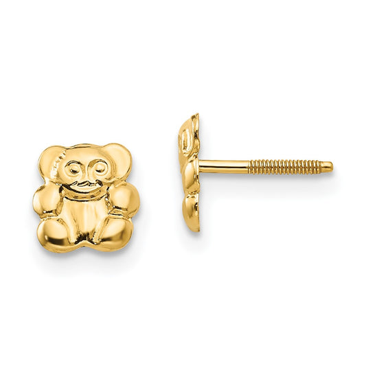 14K Yellow Gold Madi K Polished Teddy Bear Screwback Stud Earrings