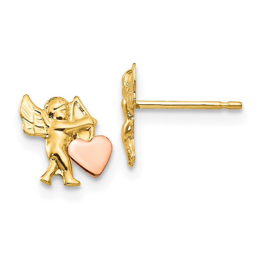 14K Two-Tone Gold Madi K Polished Cupid Heart Post Earrings