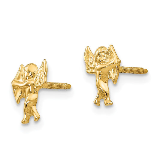 14K Yellow Gold Madi K Polished Cupid Screwback Stud Earrings