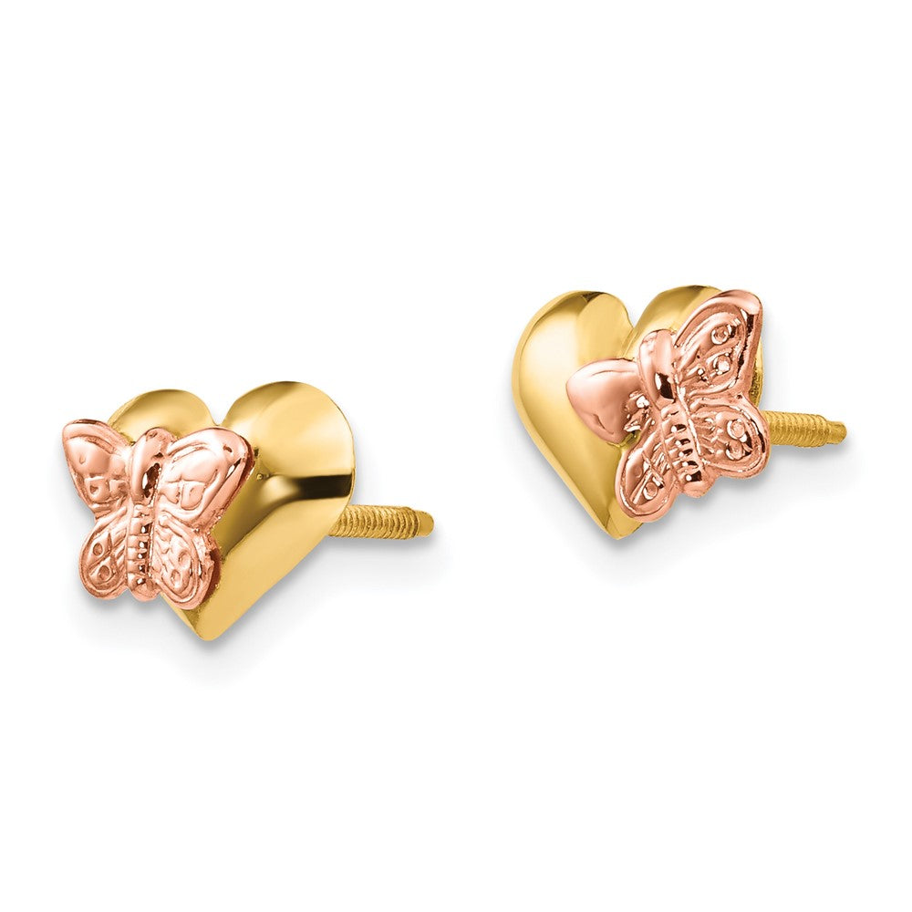 14K Two-Tone Gold Madi K Polished Butterfly Heart Screwback Earrings