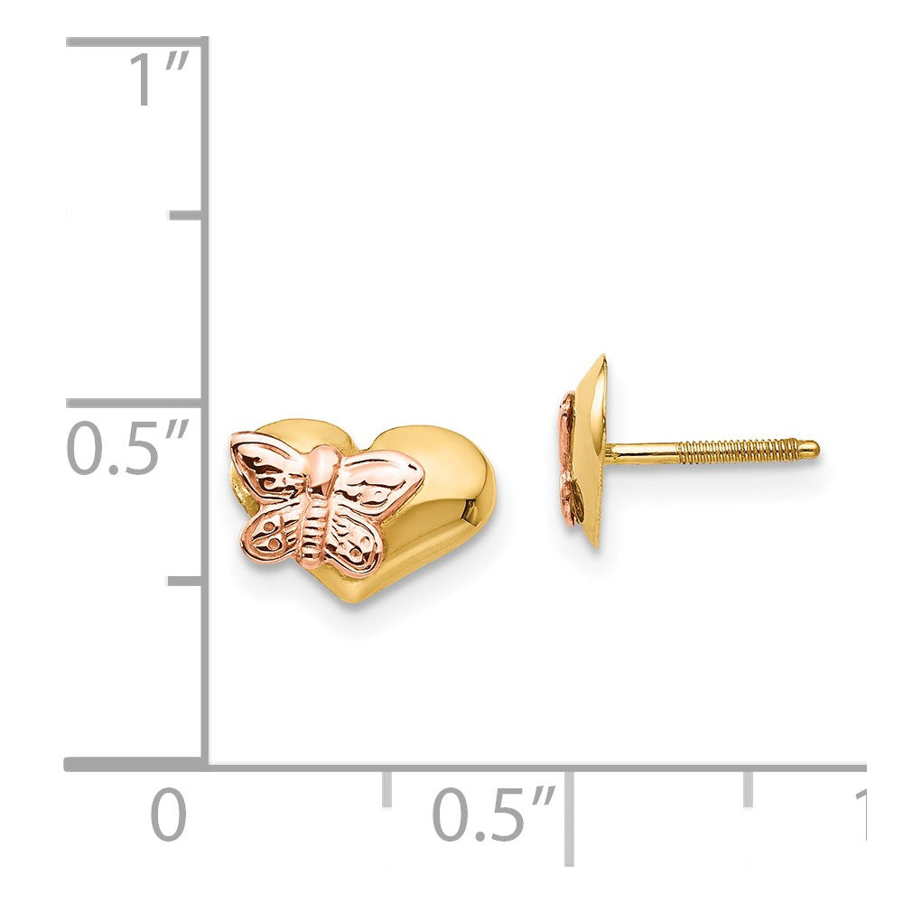 14K Two-Tone Gold Madi K Polished Butterfly Heart Screwback Earrings