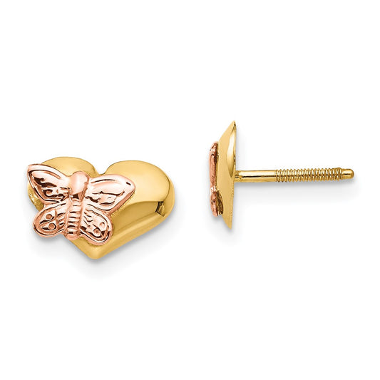 14K Two-Tone Gold Madi K Polished Butterfly Heart Screwback Earrings