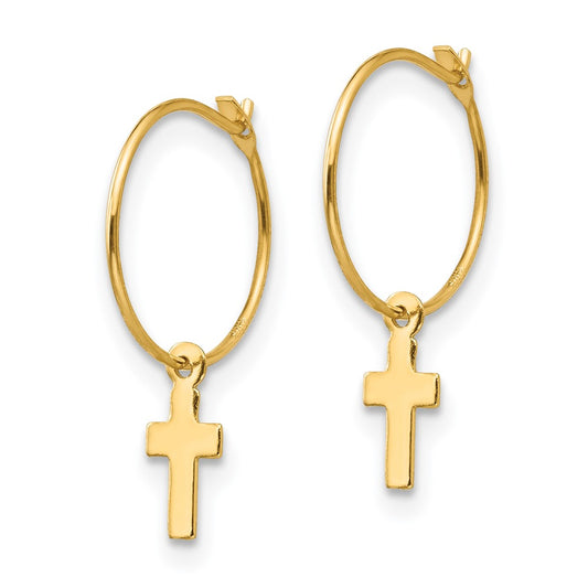 14K Yellow Gold Madi K Endless Hoop with Small Cross Earrings