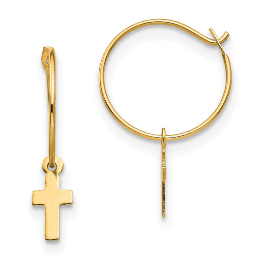 14K Yellow Gold Madi K Endless Hoop with Small Cross Earrings