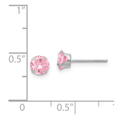 14K White Gold Madi K 5mm Pink CZ Post Earrings