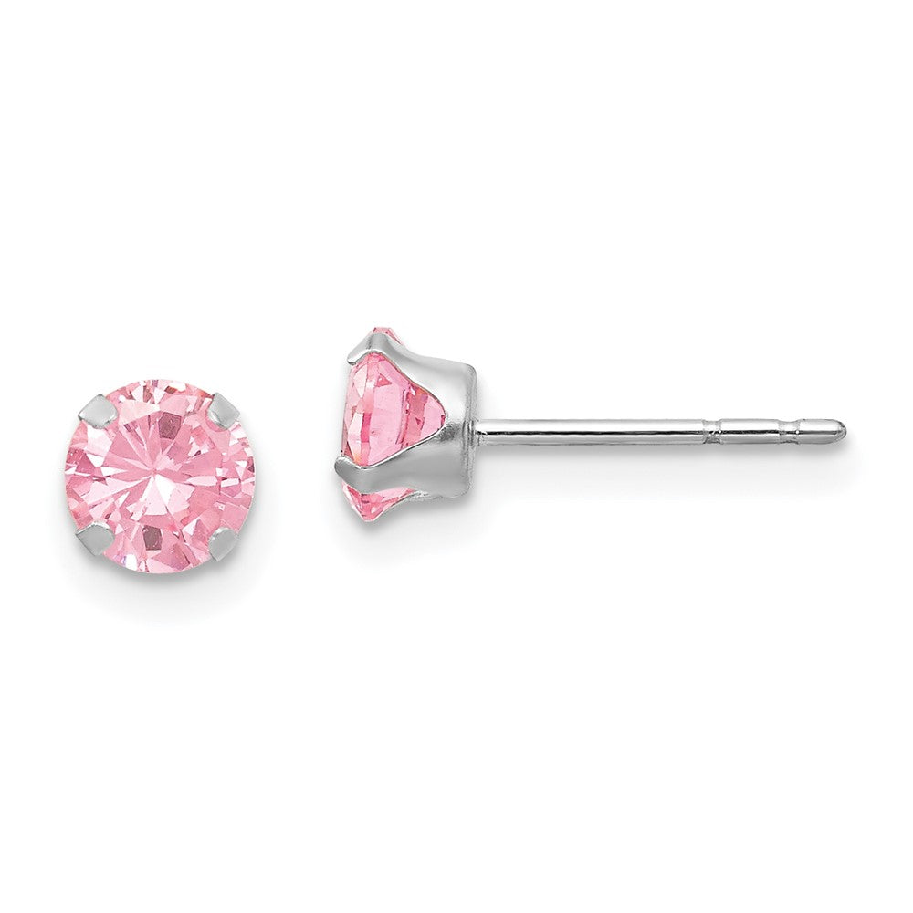 14K White Gold Madi K 5mm Pink CZ Post Earrings