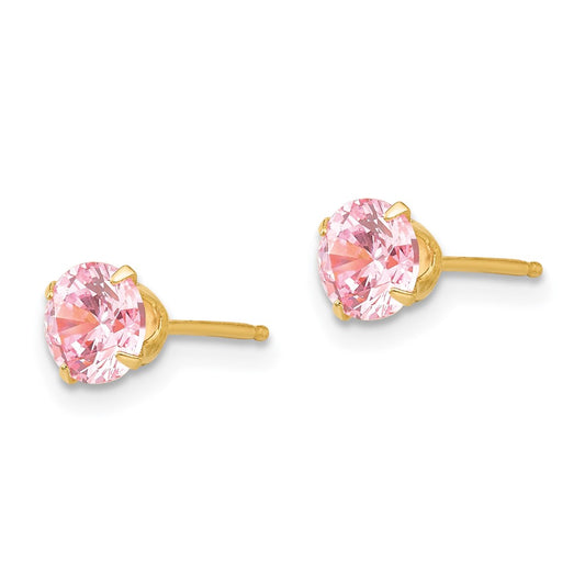 14K Yellow Gold Madi K 5mm Pink CZ Post Earrings