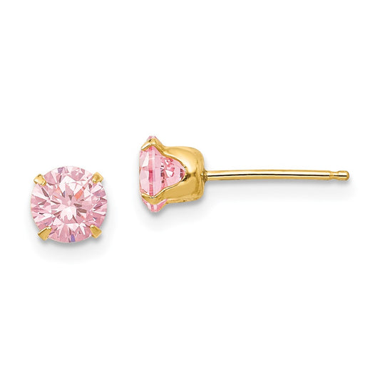 14K Yellow Gold Madi K 5mm Pink CZ Post Earrings