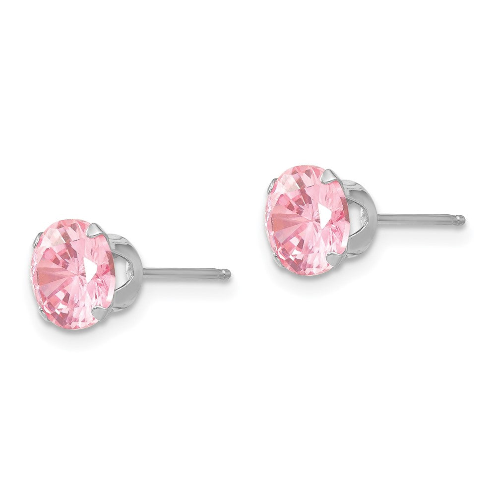 14K White Gold Madi K 6.5mm Pink CZ Post Earrings