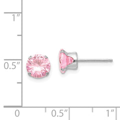 14K White Gold Madi K 6.5mm Pink CZ Post Earrings