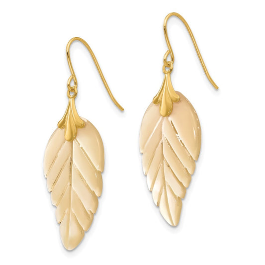 14K Yellow Gold Madi K Mother of Pearl Leaf Dangle Earrings