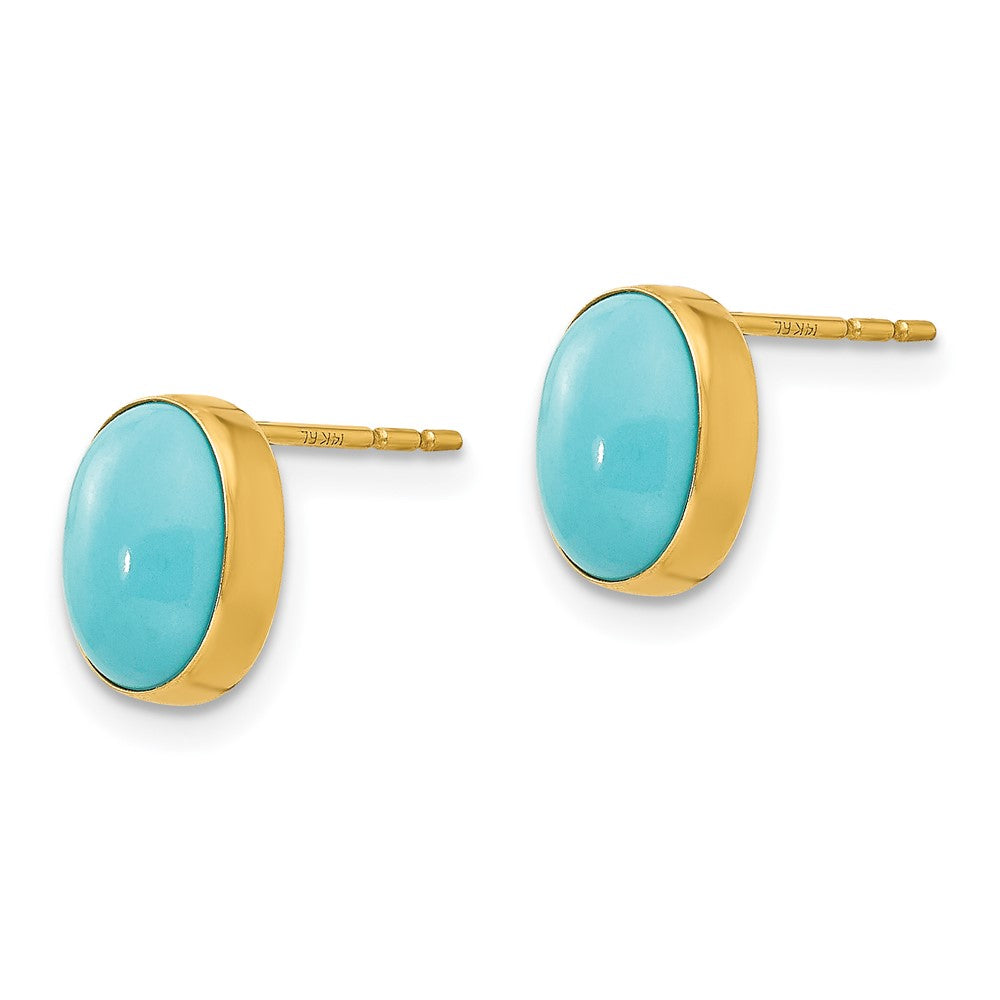 14K Yellow Gold Madi K Bezel Set Oval Turquoise Post Earrings