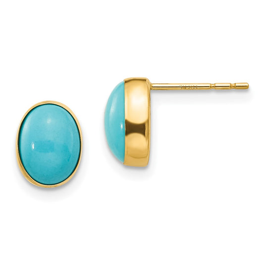 14K Yellow Gold Madi K Bezel Set Oval Turquoise Post Earrings