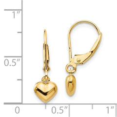 14K Yellow Gold Madi K Puffed Polished Heart Drop Leverback Earrings