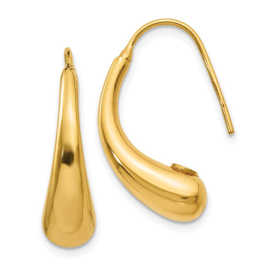 14K Yellow Gold Polished Puffed Teardrop Shepherd Hook Earrings