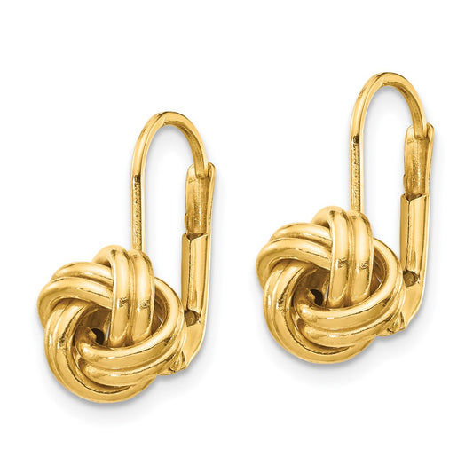 14K Yellow Gold Polished Love Knot Leverback Earrings