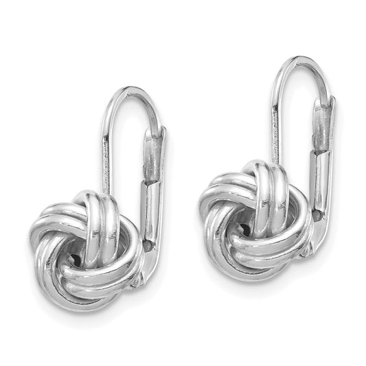 14K White Gold Polished Love Knot Leverback Earrings