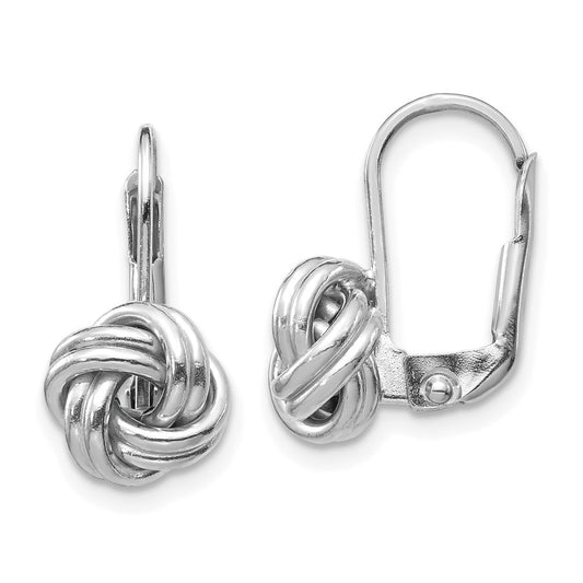 14K White Gold Polished Love Knot Leverback Earrings