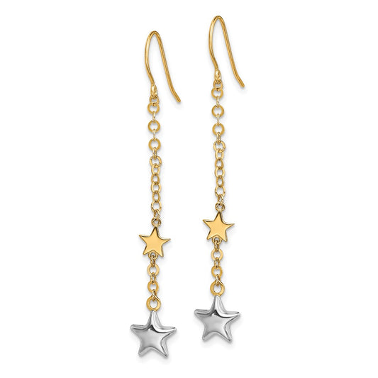 14K Two-Tone Gold Stars Drop French Wire Earrings