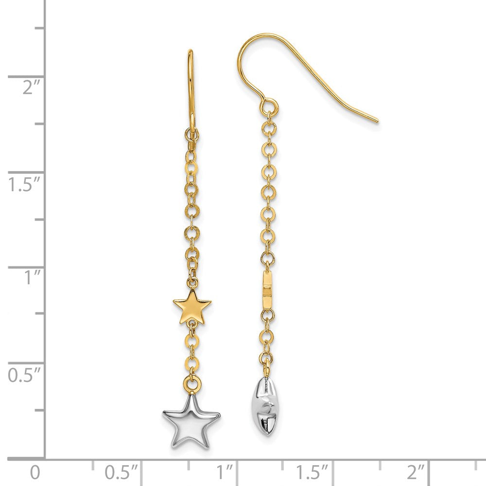 14K Two-Tone Gold Stars Drop French Wire Earrings