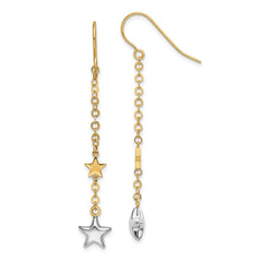 14K Two-Tone Gold Stars Drop French Wire Earrings