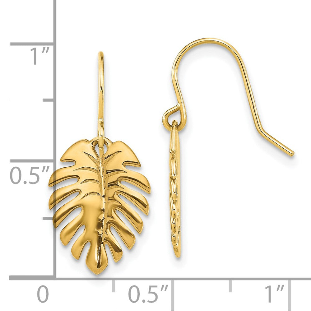 14K Yellow Gold Polished Palm Leaf Dangle Earrings