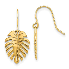 14K Yellow Gold Polished Palm Leaf Dangle Earrings