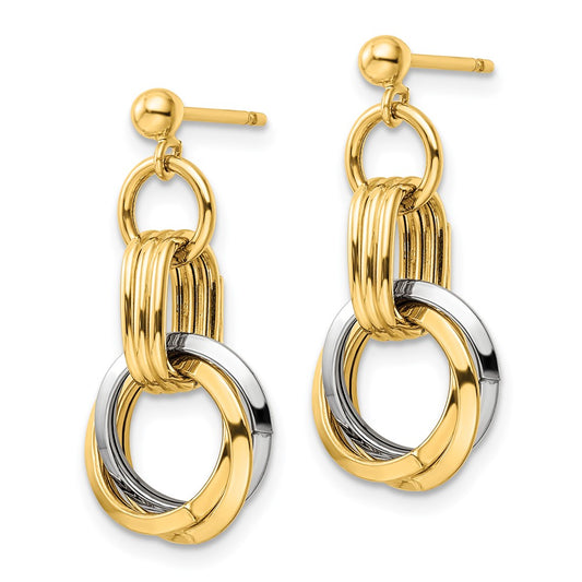 14K Two-Tone Gold Polished Intertwined Circles Post Dangle Earrings