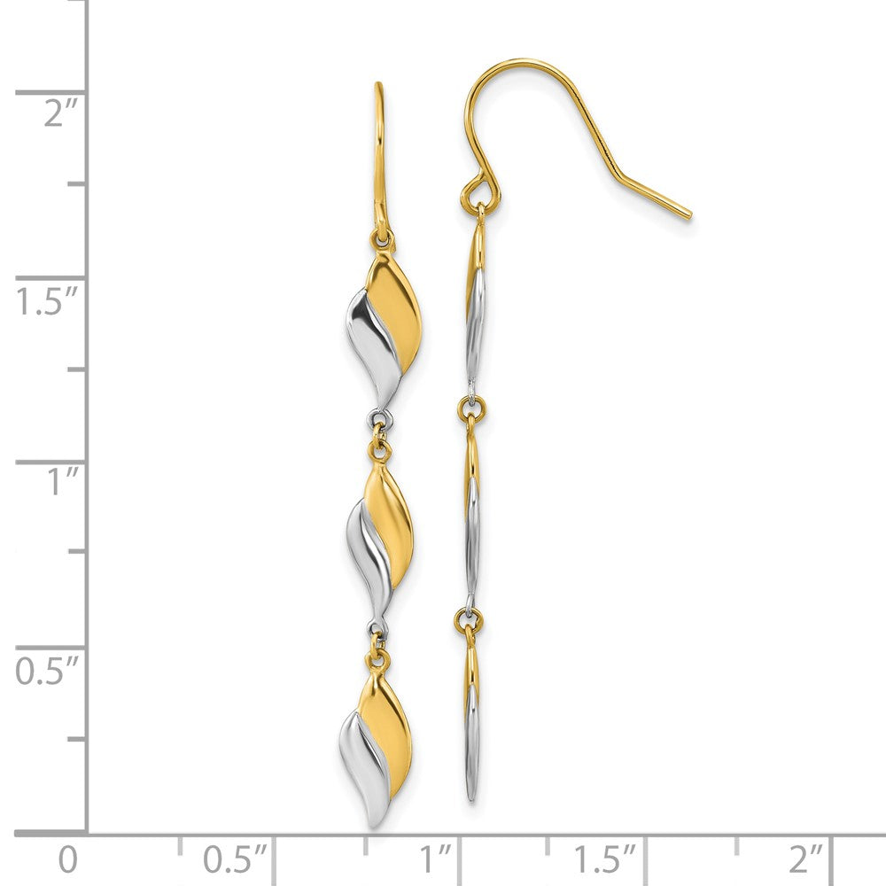 14K Two-Tone Gold Polished Wavy Dangle Earrings