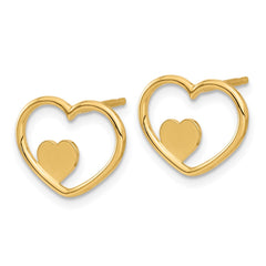 14K Yellow Gold Open Heart with Small Heart Post Earrings