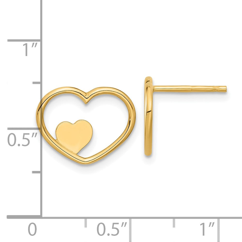 14K Yellow Gold Open Heart with Small Heart Post Earrings