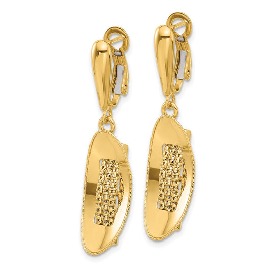 14K Yellow Gold Polished and Textured Omega Back Dangle Earrings