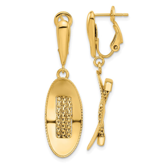 14K Yellow Gold Polished and Textured Omega Back Dangle Earrings