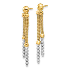 14K Two-Tone Gold Polished and Diamond-cut Beaded Dangle Post Earrings