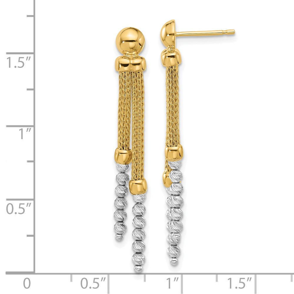 14K Two-Tone Gold Polished and Diamond-cut Beaded Dangle Post Earrings